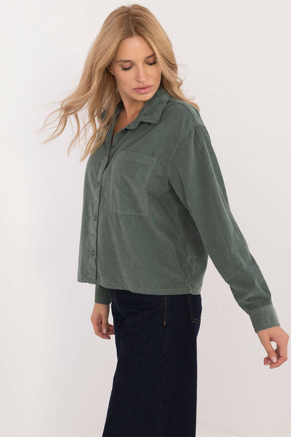 Women's Black, Beige, and Green Long Sleeve Shirt view 9