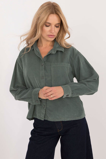 Women's Black, Beige, and Green Long Sleeve Shirt view 10