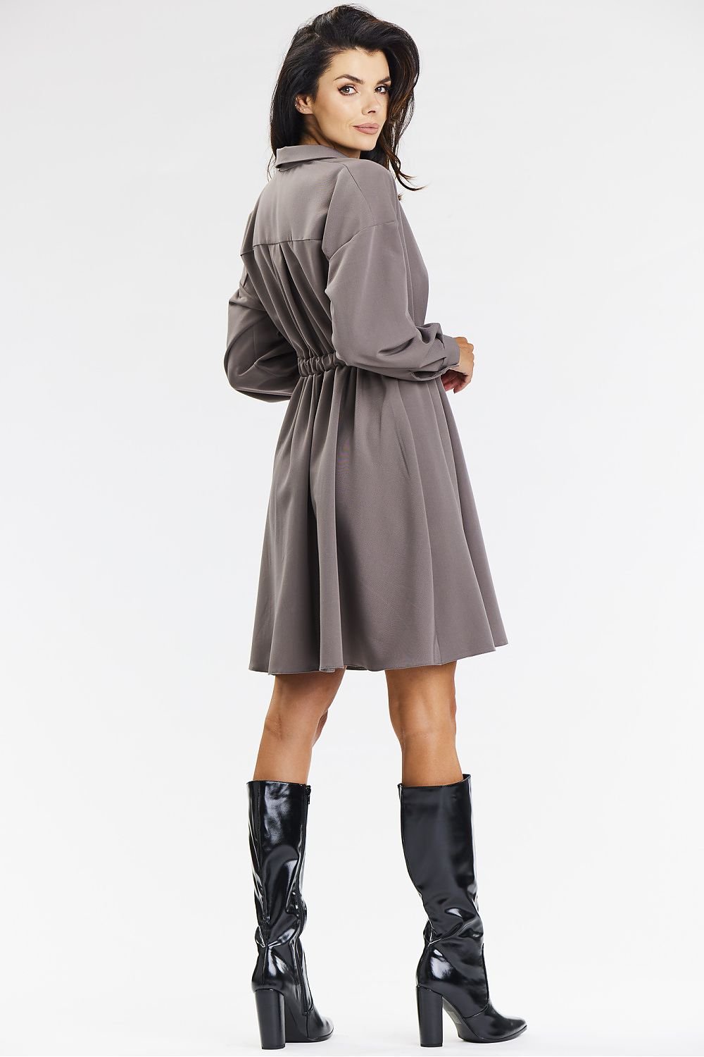 grey flared long sleeve day dress view 15