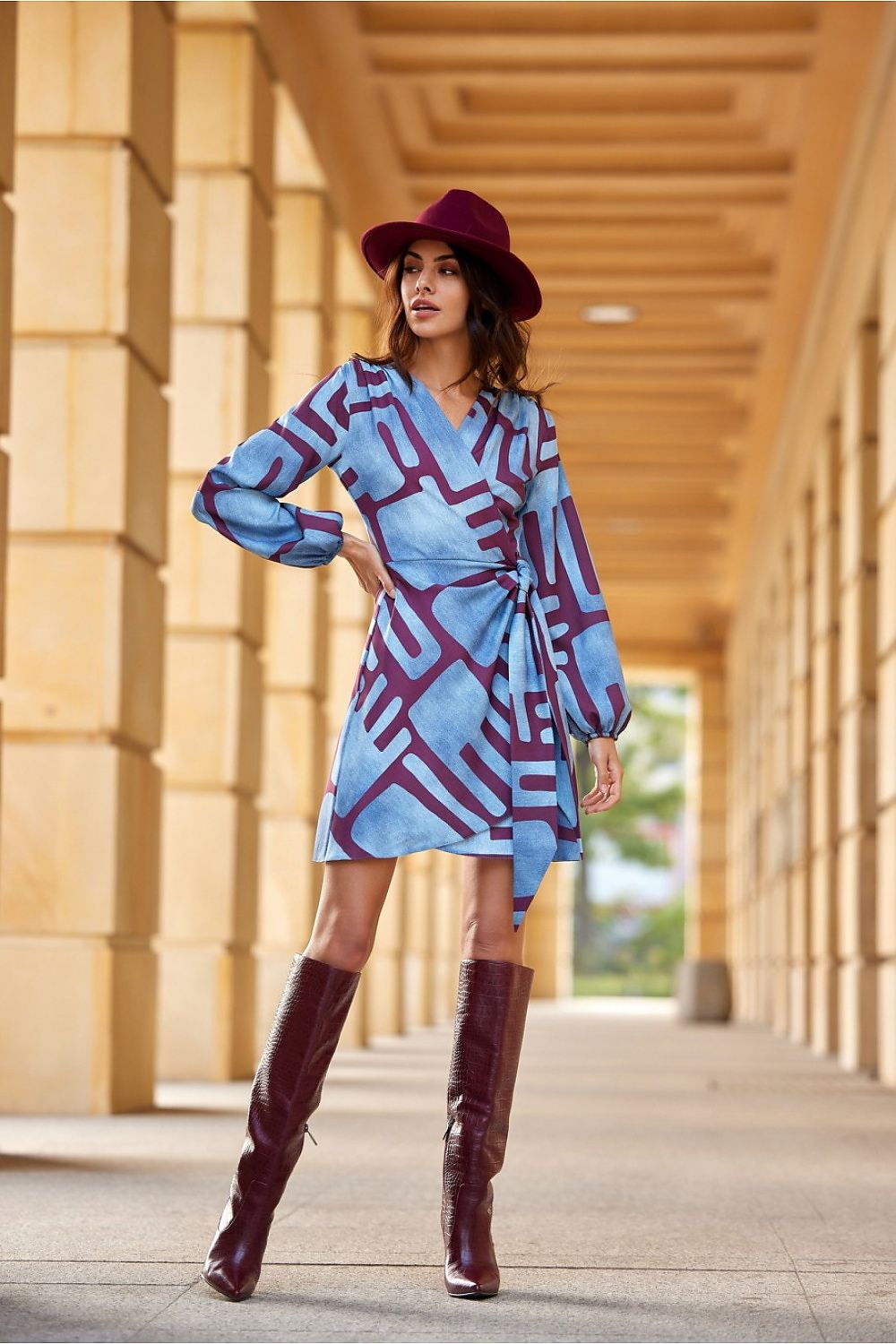 multicolor wrap long sleeve dresses view 20