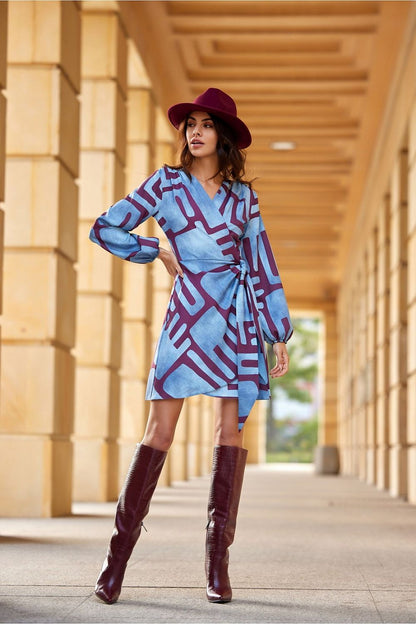 multicolor wrap long sleeve dresses view 20