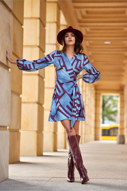multicolor wrap long sleeve dresses view 21