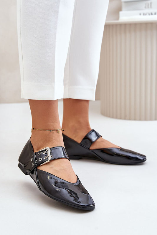 black ballet flats front view