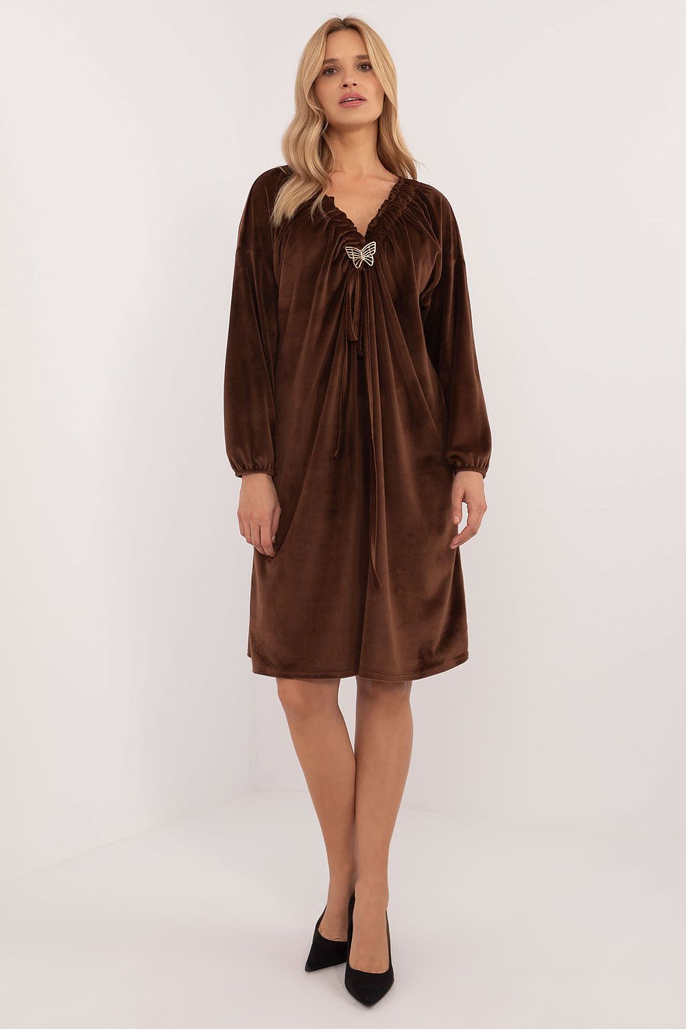 beige long sleeve day dress view 8