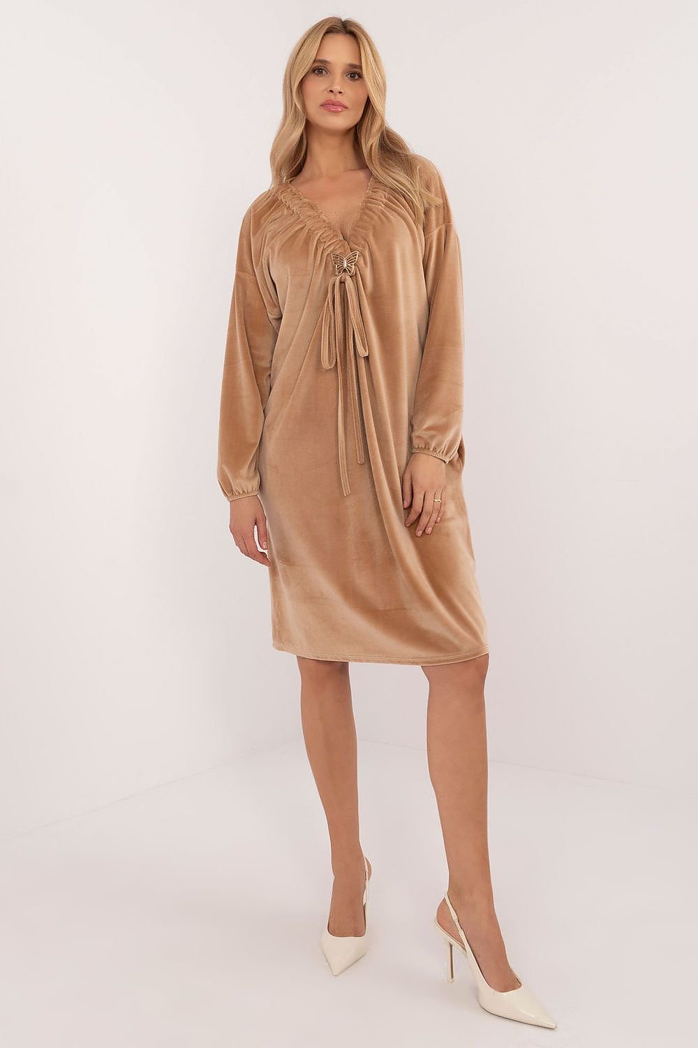 beige long sleeve day dress view 14