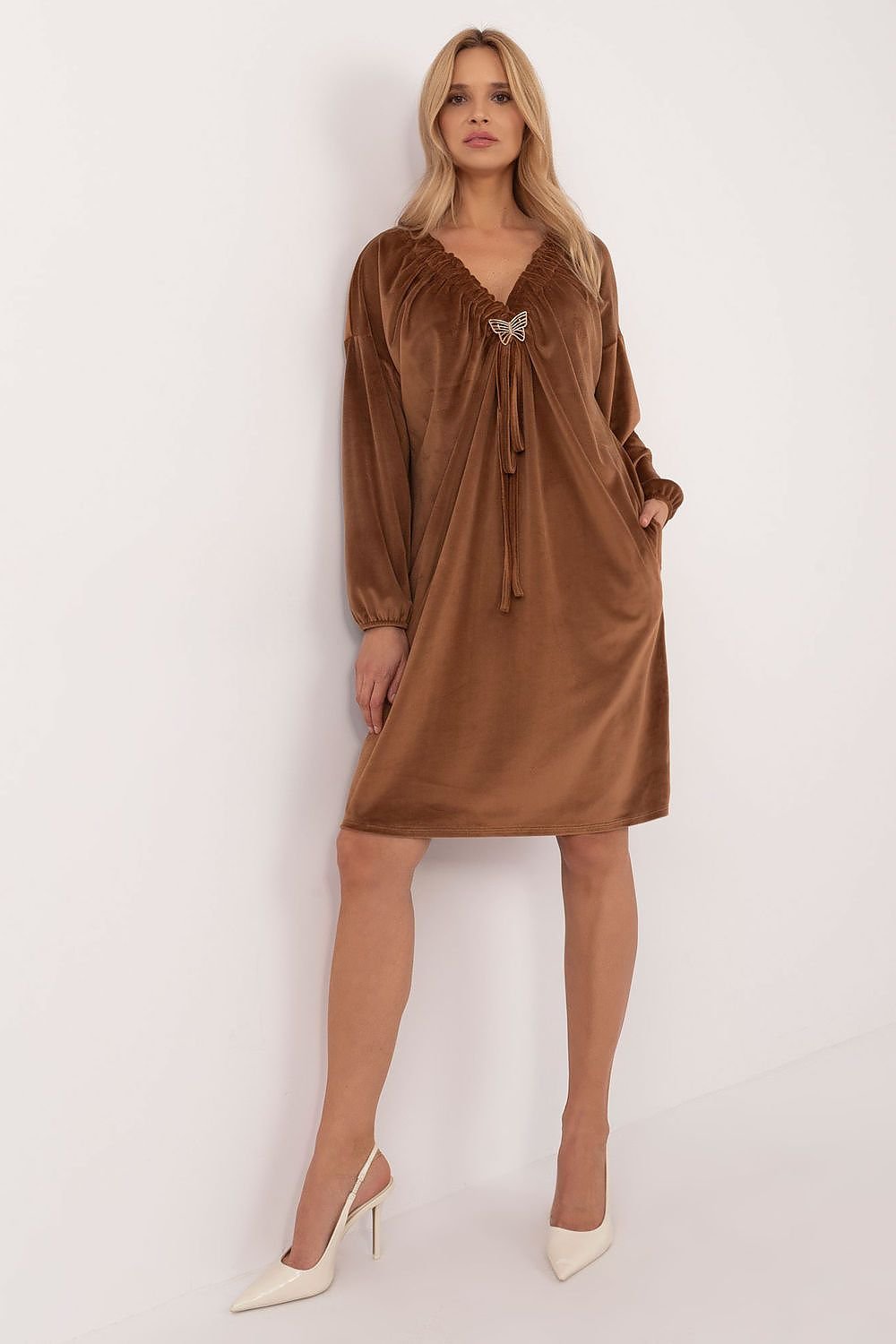 beige long sleeve day dress view 17