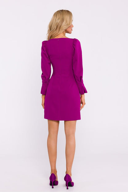 violet long sleeve square neck day dress detail view