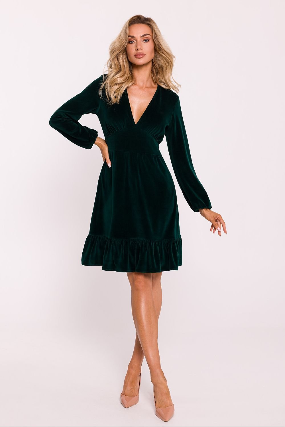 Vivid Green Flared Ruffle Day Dress | Elegant Summer Look