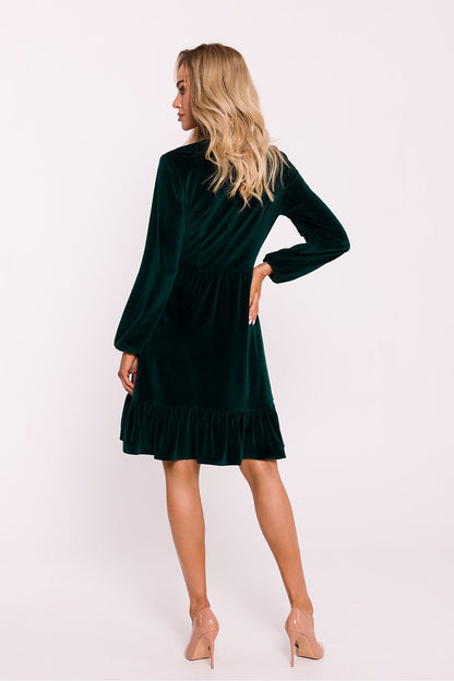 green flared ruffle day dress alternate angle
