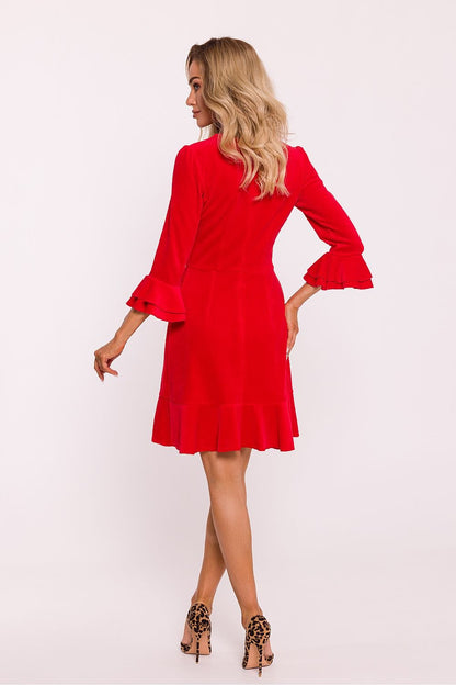 red ruffle mini day dress detail view