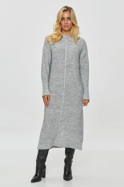 grey long sleeve day dress front view