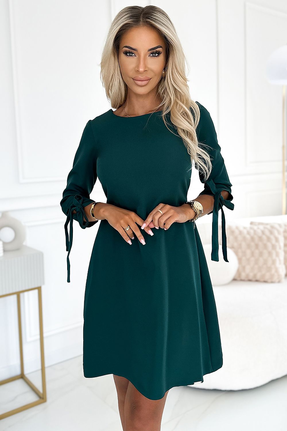 green cocktail dress front view