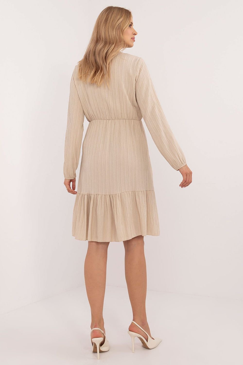 brown flared ruffle day dress view 6