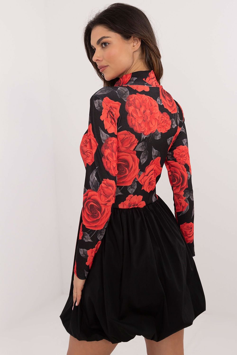 black ribbed flared day dress detail view