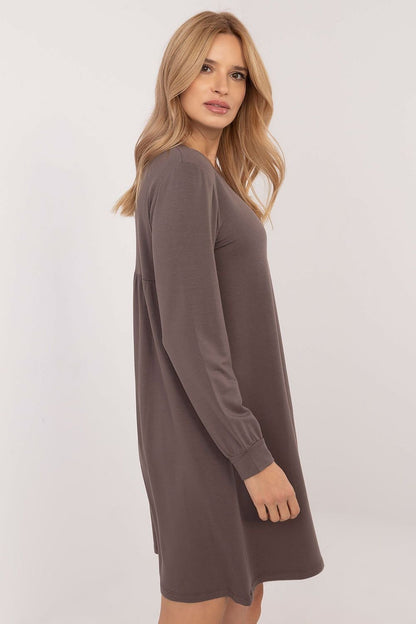 brown flared long sleeve day dress alternate angle