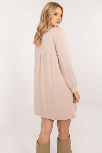 brown flared long sleeve day dress view 6