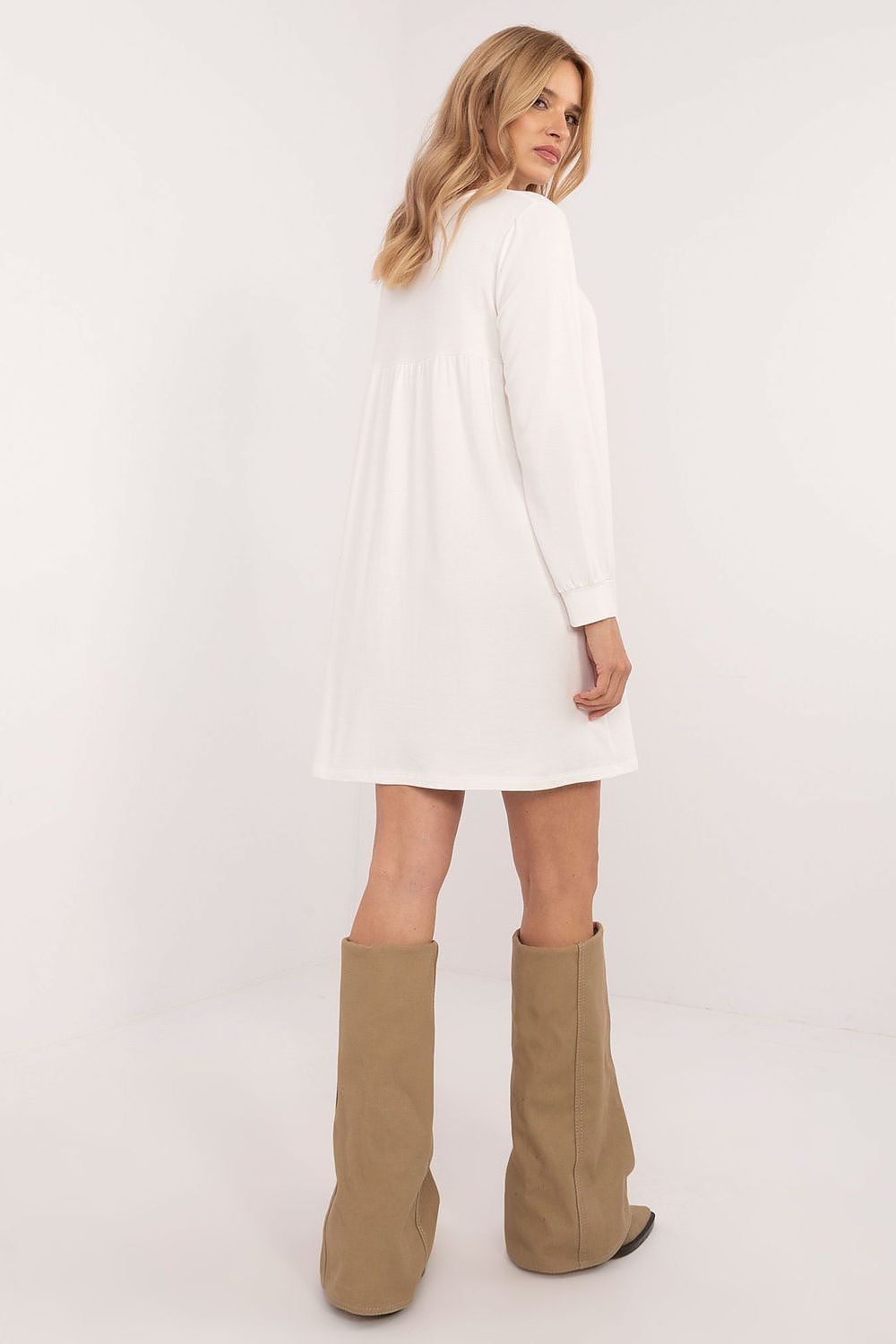 brown flared long sleeve day dress view 9