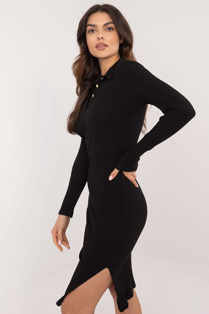 grey ribbed pencil day dress side view