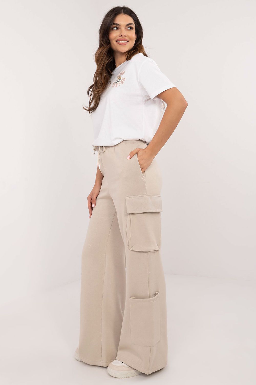 Women's Beige and Black Tracksuit Trousers side view