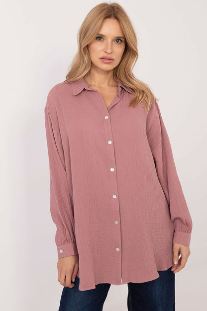 Women's Pink and Green Long Sleeve Shirt front view