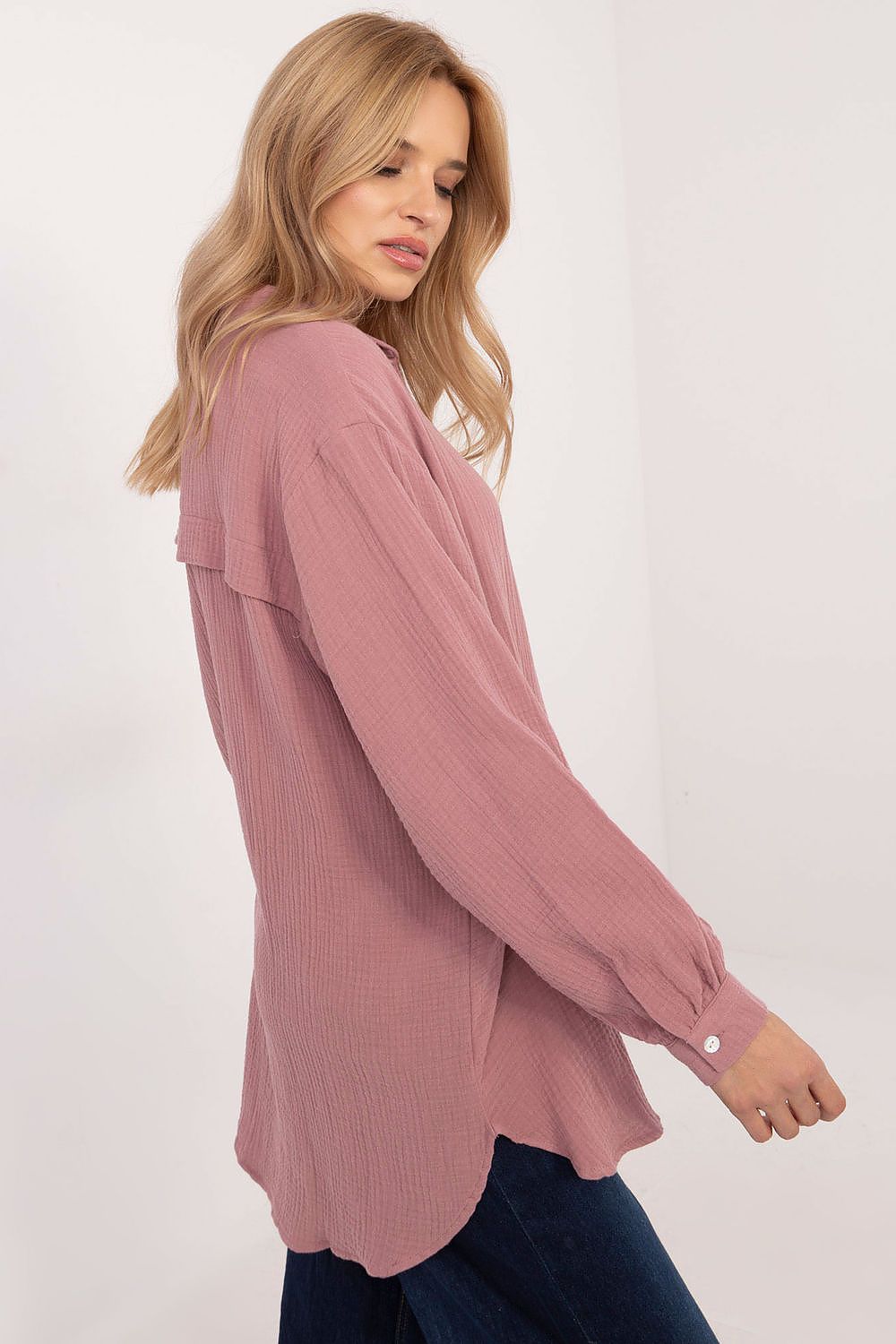 Women's Pink and Green Long Sleeve Shirt side view