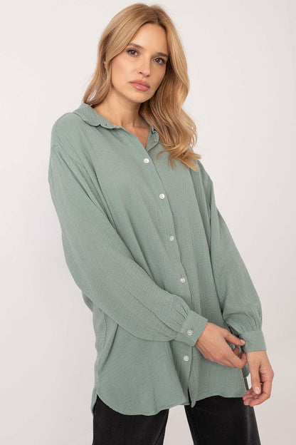 Women's Pink and Green Long Sleeve Shirt back view