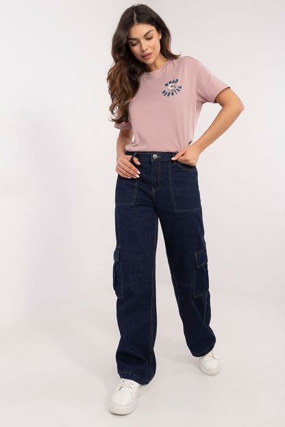 Women's Navy Blue, Beige, and Black Jeans front view