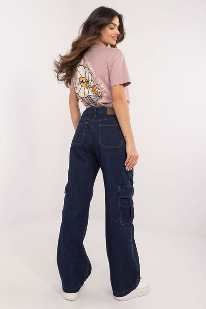 Women's Navy Blue, Beige, and Black Jeans detail view