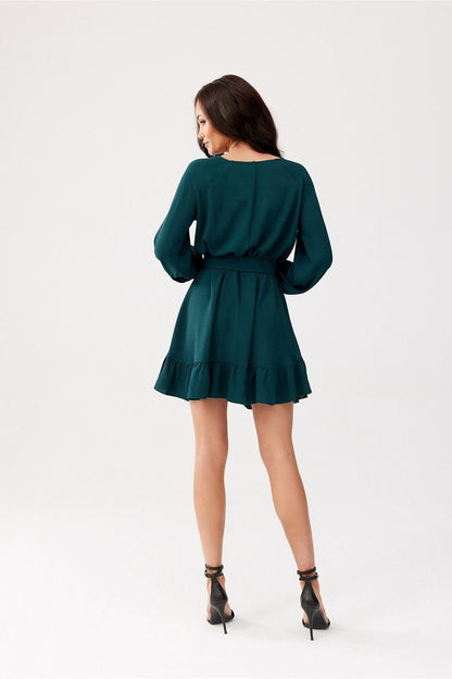 black ruffle belted day dress view 7