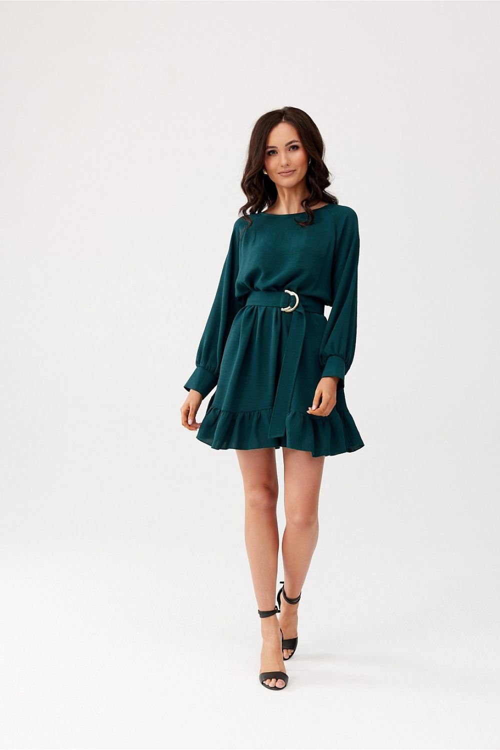 black ruffle belted day dress view 8