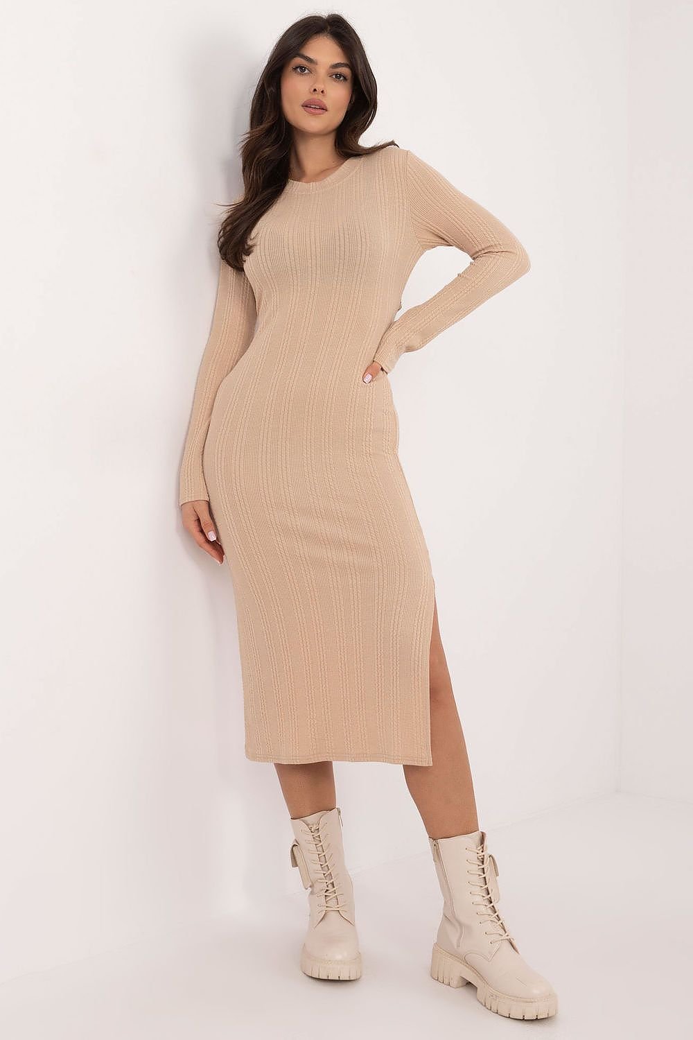 brown ribbed pencil day dress view 11