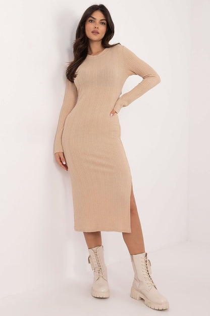 brown ribbed pencil day dress view 11