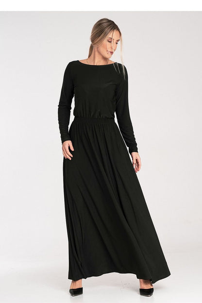 black long sleeve maxi day dress front view