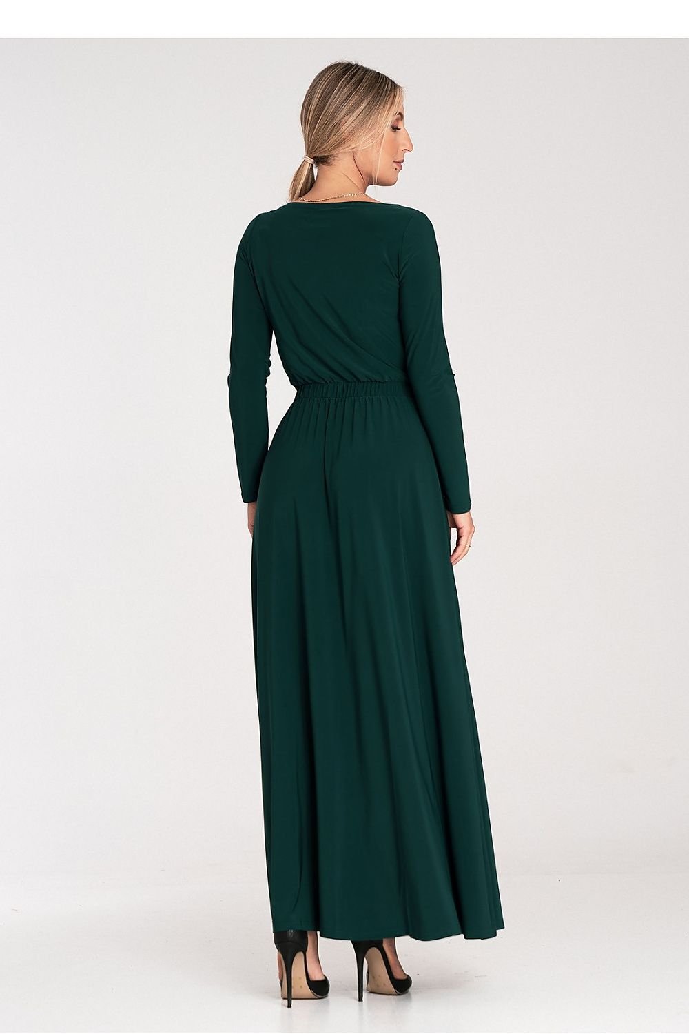 black long sleeve maxi day dress back view