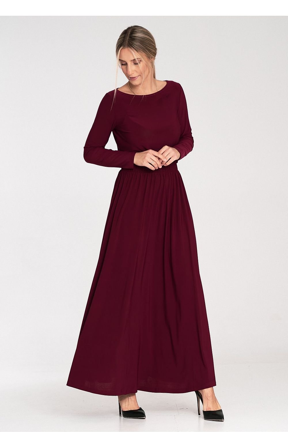black long sleeve maxi day dress side view
