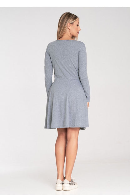 grey flared long sleeve day dress detail view