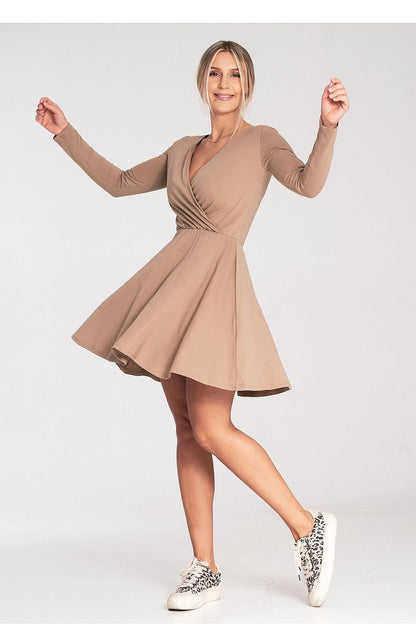 grey flared long sleeve day dress view 6