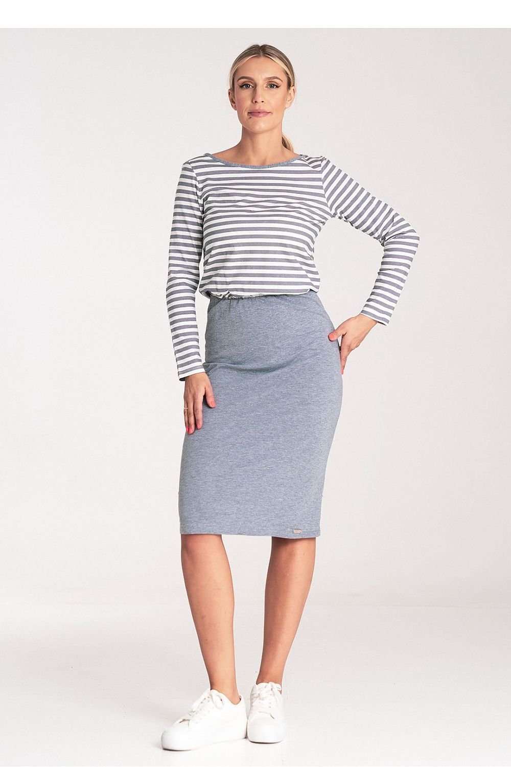 grey long sleeve day dress front view