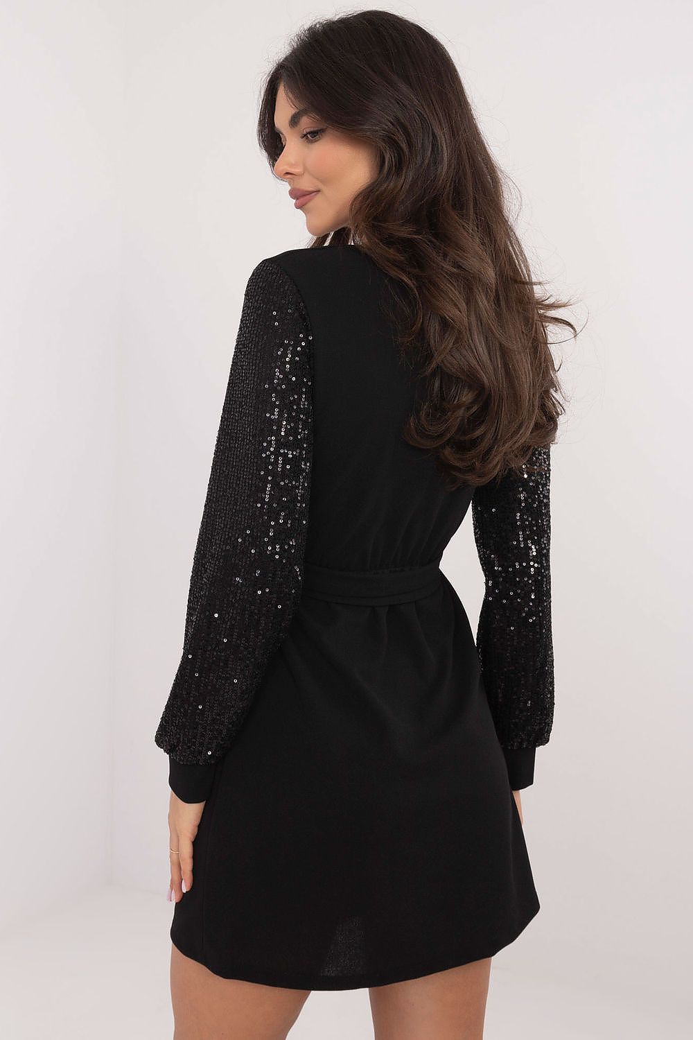 black wrap sequin evening dress detail view