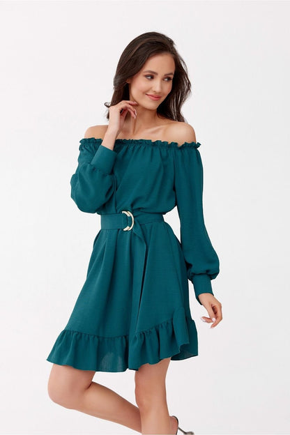 green lace ruffle day dress alternate angle