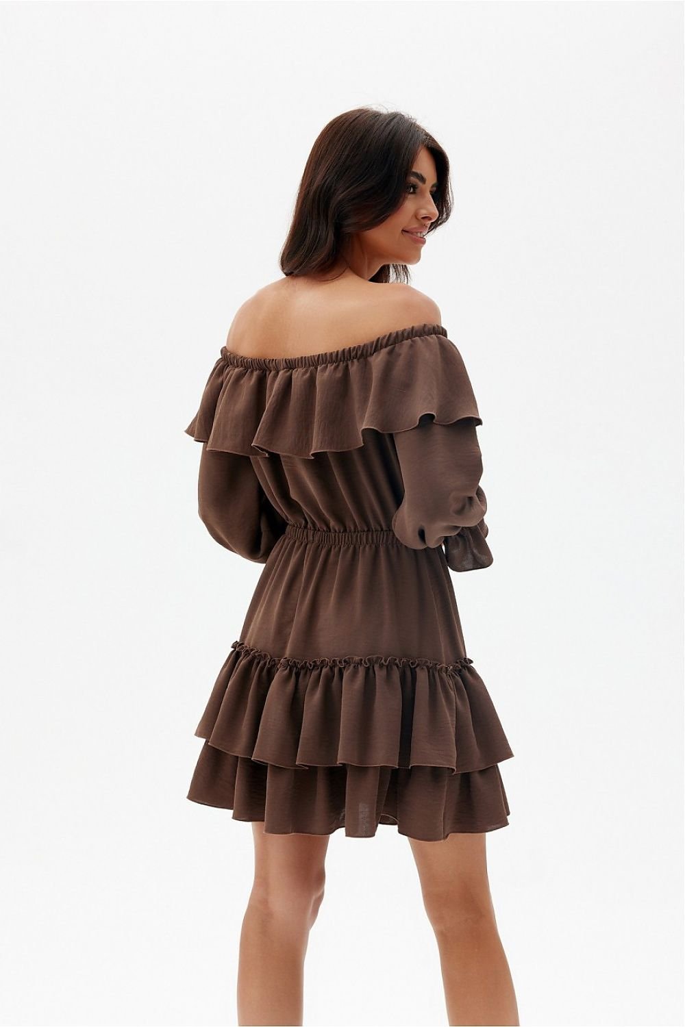 beige flared ruffle day dress view 11