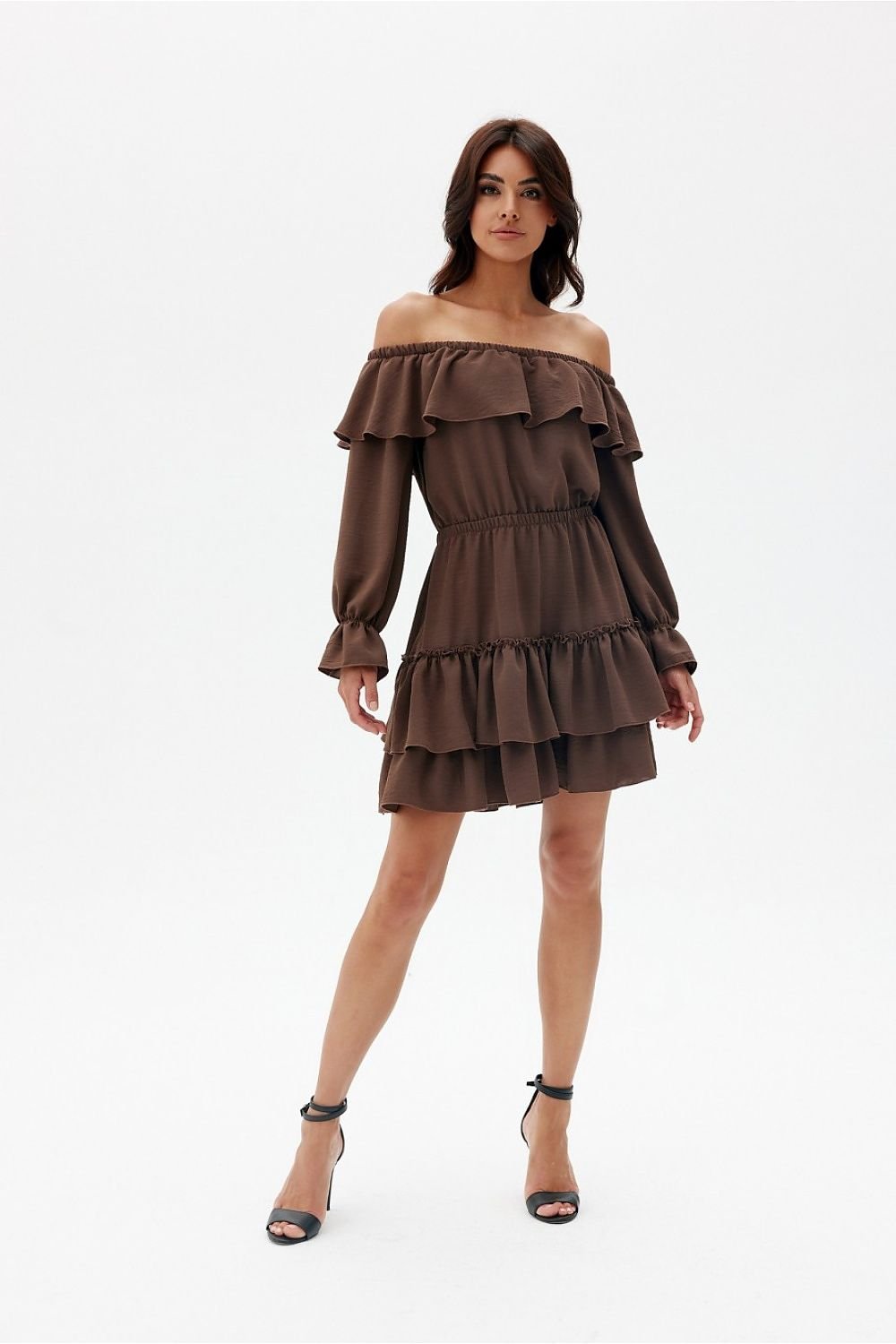 beige flared ruffle day dress view 12