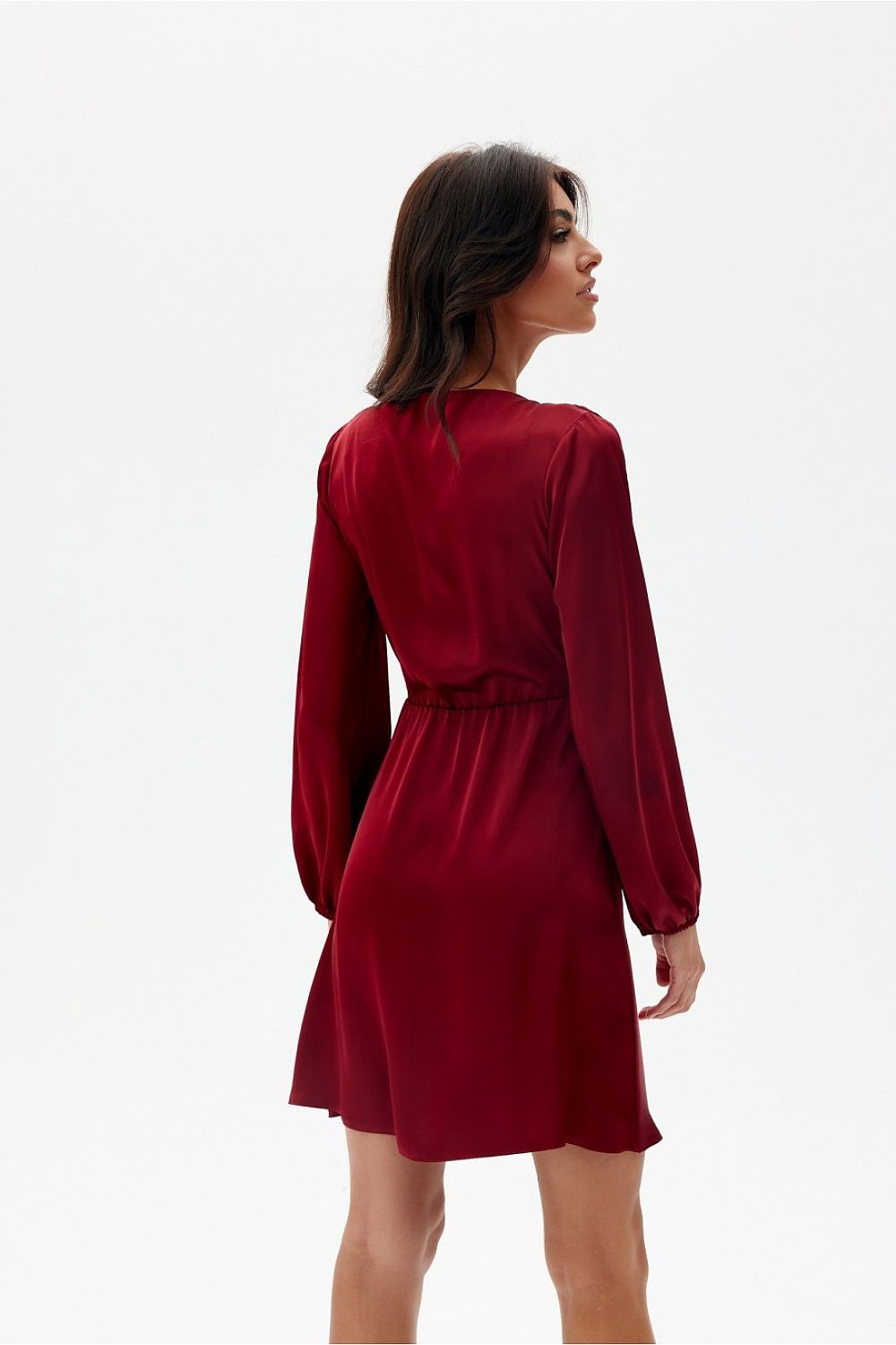 red wrap satin red satin wrap dress with puff sleeves – elegant mini for special occasions view 27