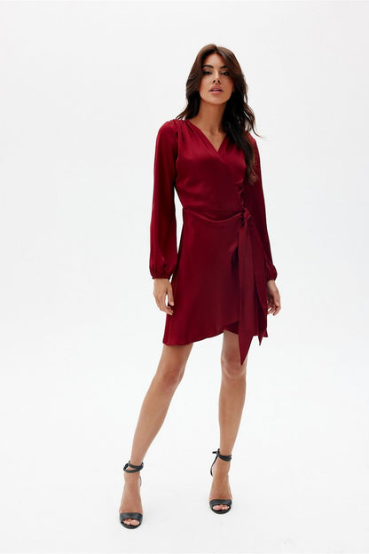 red wrap satin red satin wrap dress with puff sleeves – elegant mini for special occasions view 28