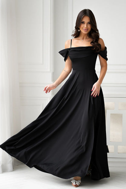 black mini maxi long dress front view