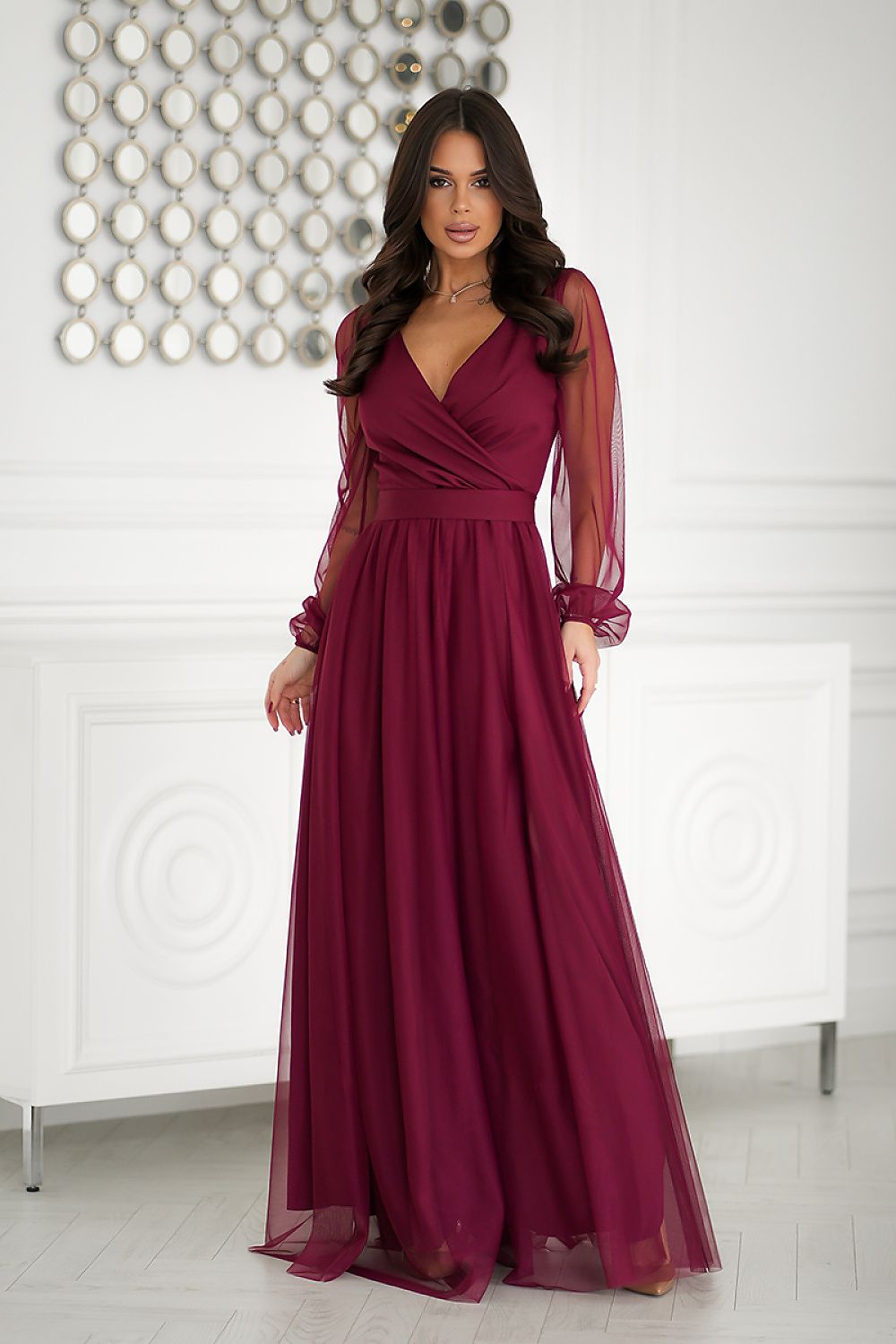 red belted long dress alternate angle