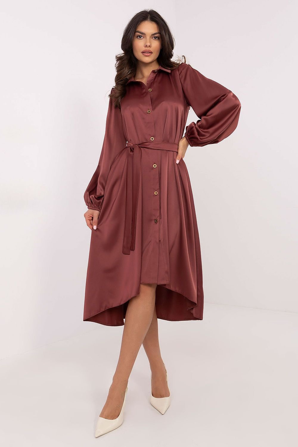 brown belted midi cocktail dress view 10