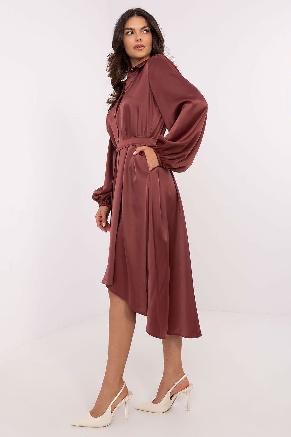 brown belted midi cocktail dress view 11