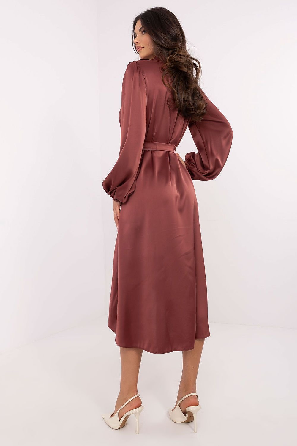 brown belted midi cocktail dress view 12