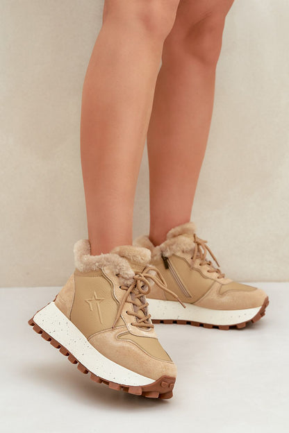 beige lace sport shoes front view